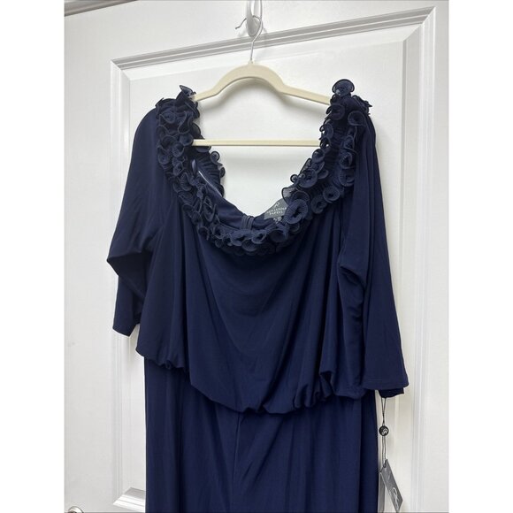 Adrianna Papell Plus Size 22W Navy Blue Off Shoulder Jersey Jumpsuit Rosette NWT - Picture 5 of 11